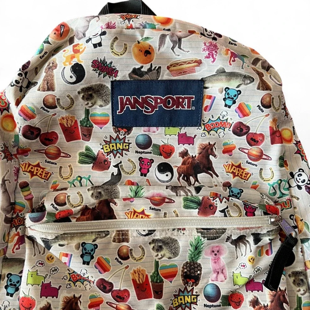 JanSport SuperBreak Backpack Multicolor Sticker Collage Print Retro Icons 16.7